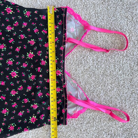 Deadstock Y2K Hot Pink & Black Floral Lace Babydoll Mini Dress Lingerie Top S - Picture 8 of 8